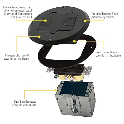RACO 6239BK Floor Kit with Recessed Duplex 15A TR Device and Adjustable Steel