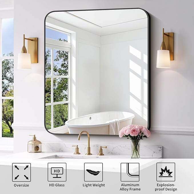 FORBATH Bathroom Mirror 30" x 36", Rectangle Black Bathroom Mirror