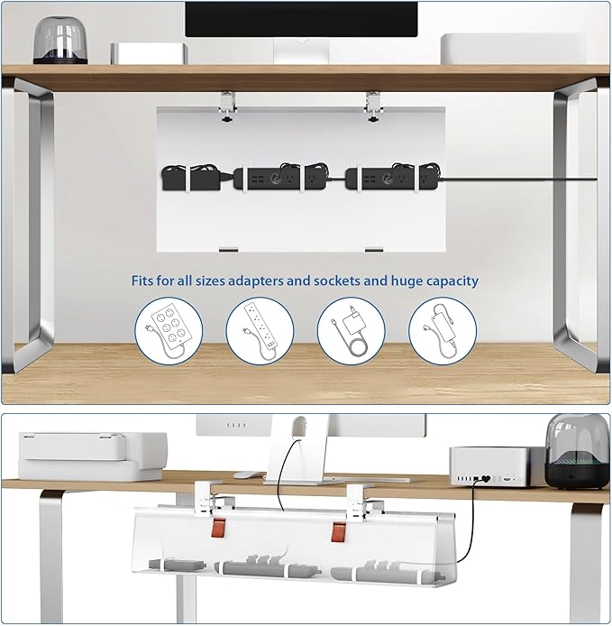 Zilink Under Desk Cable Management 30" No Drill Desk Cable Management Tray