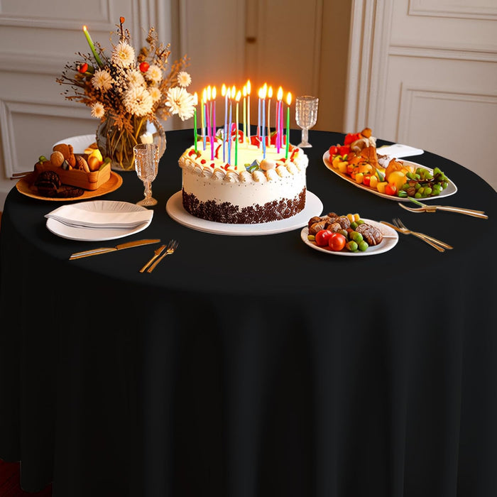 12 Pack Black Plastic Tablecloth 120 Inch Round Disposable Table Cloth, Waterproof Table Cover for Halloween, Weddings, Graduation & Parties