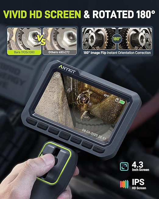 Anykit Articulating Borescope, 210° Two-Way 0.22in Slim Probe Endoscope