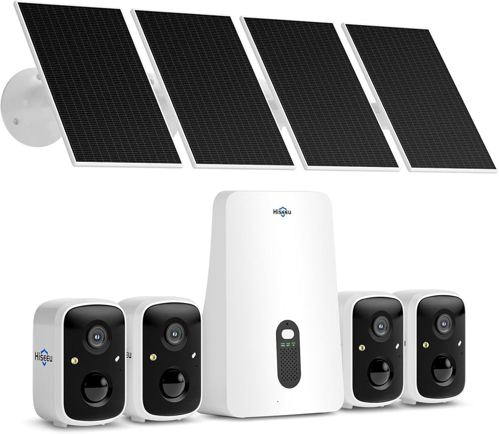 Hiseeu Solar Security Cameras Wireless Outdoor, 4 Cam-Kit, No Subscription
