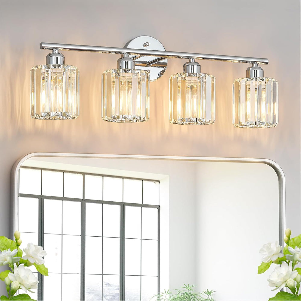FDPBY Modern 4 Light Crystal Vanity Light, Chrome Vertical Bathroom Light