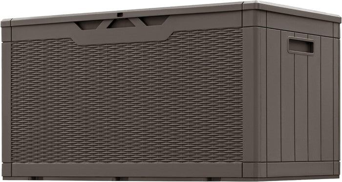 Greesum 100 Gallon Resin Patio Storage Box for Garden Tools, Dark Brown