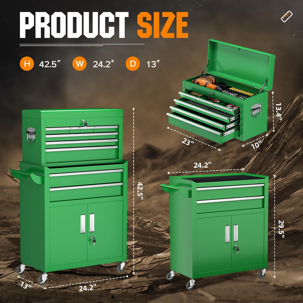 Crownland 8 Drawer Rolling Tool Chest with Wheels, Green