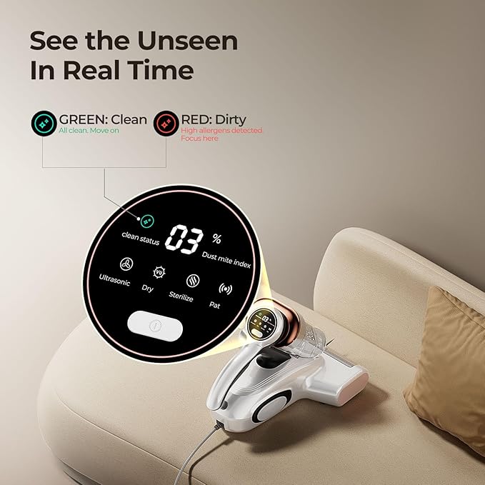 JIGOO Bed Vacuum Cleaner with Dust Sensor, Mattress Vacuum Cleaner with UV &