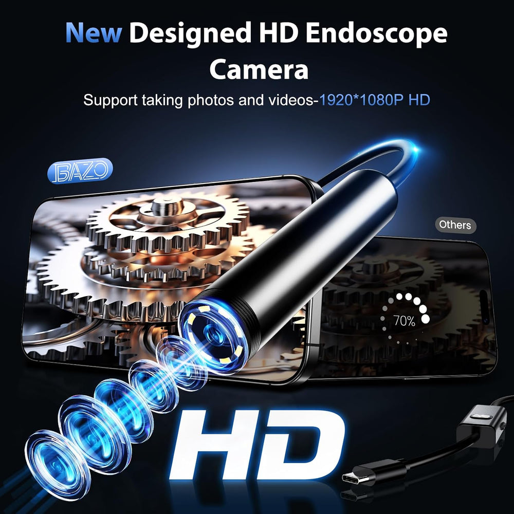 BAZO Endoscope Camera with Light –1920P HD Borescope with 8 Adjustable LEDs
