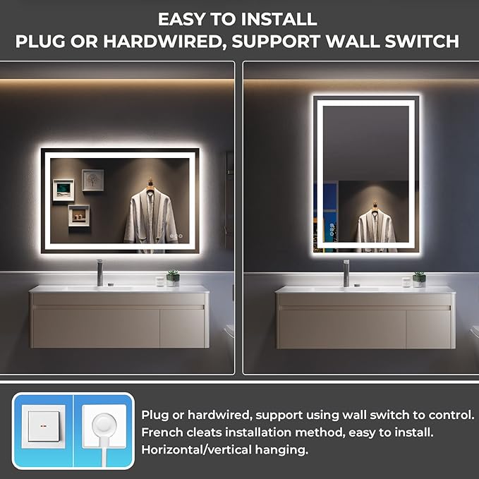 YEELAIT 48x32 Inch LED Bathroom Mirror