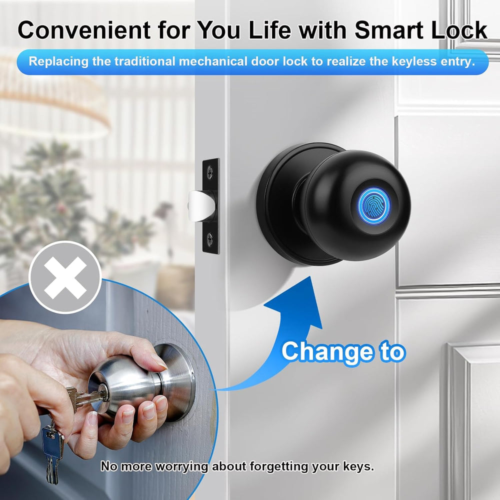 KNOBWELL Smart Door Knob, Fingerprint Door Lock Smart Lock Biometric Door Loc...
