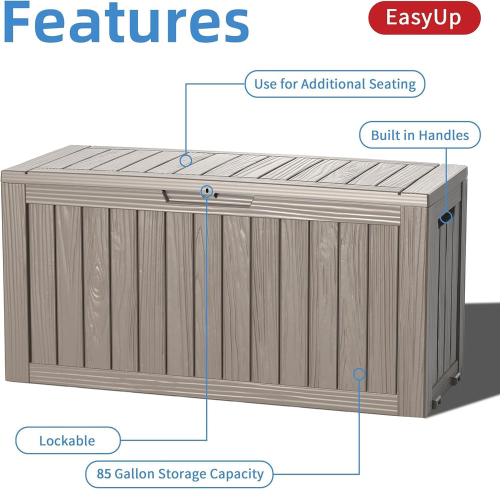 EasyUp Outdoor Storage Box 100 Gallon Waterproof Resin Deck Boxes Grey