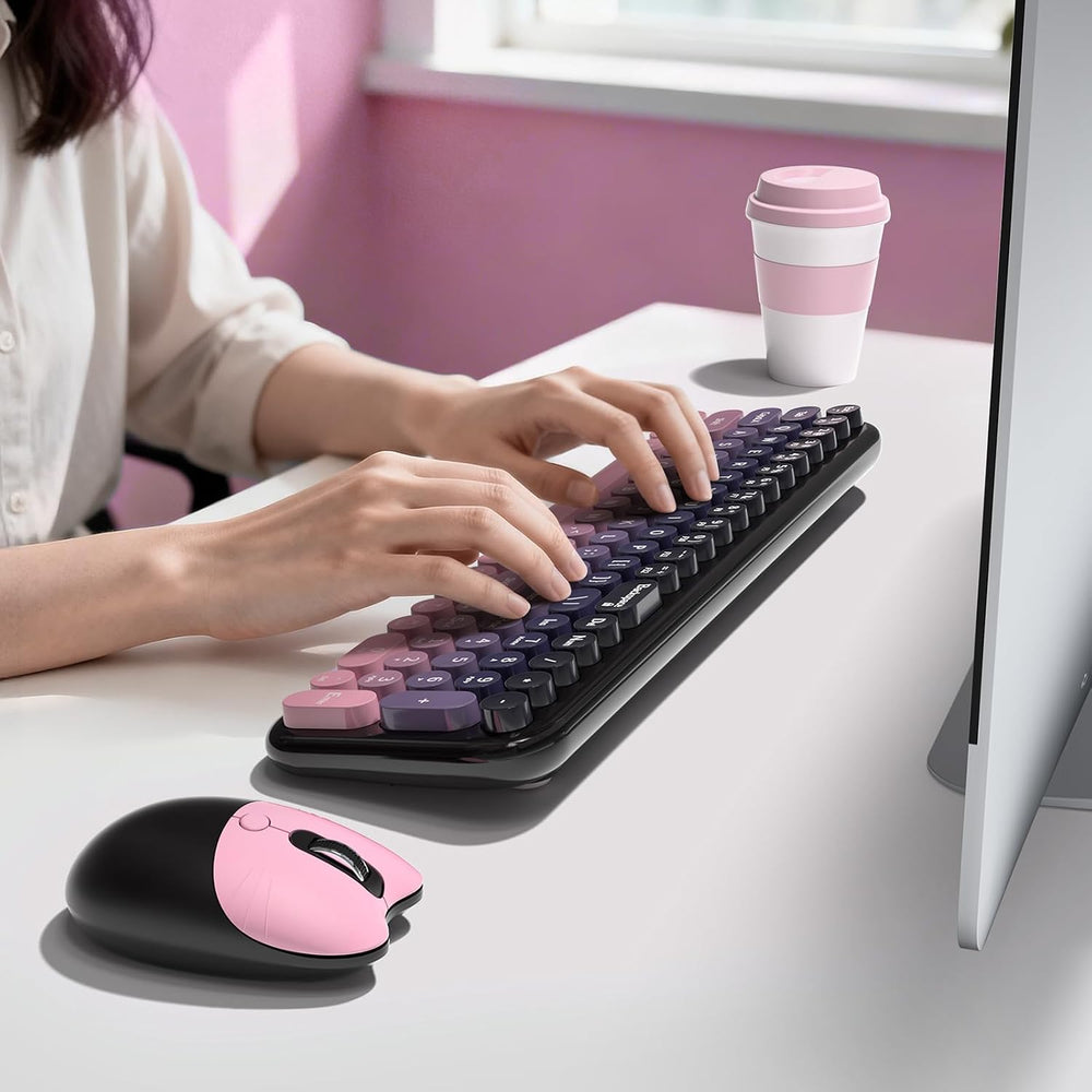 MOFII Wireless Keyboard and Mouse Combo, Compact Typewriter Retro Round Compu...