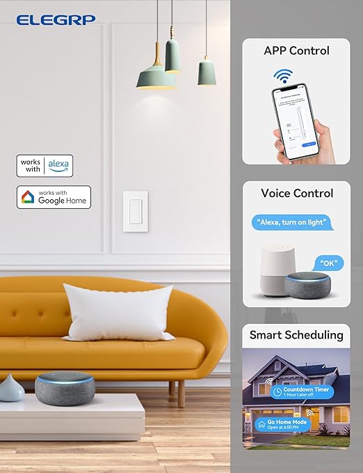 ELEGRP Smart Dimmer Light Switch DPR30, 2.4GHz Wi-Fi Dimmer Switch Compatible...