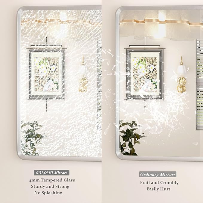 24x32 Silver Bathroom Mirror, Rounded Rectangle Mirror