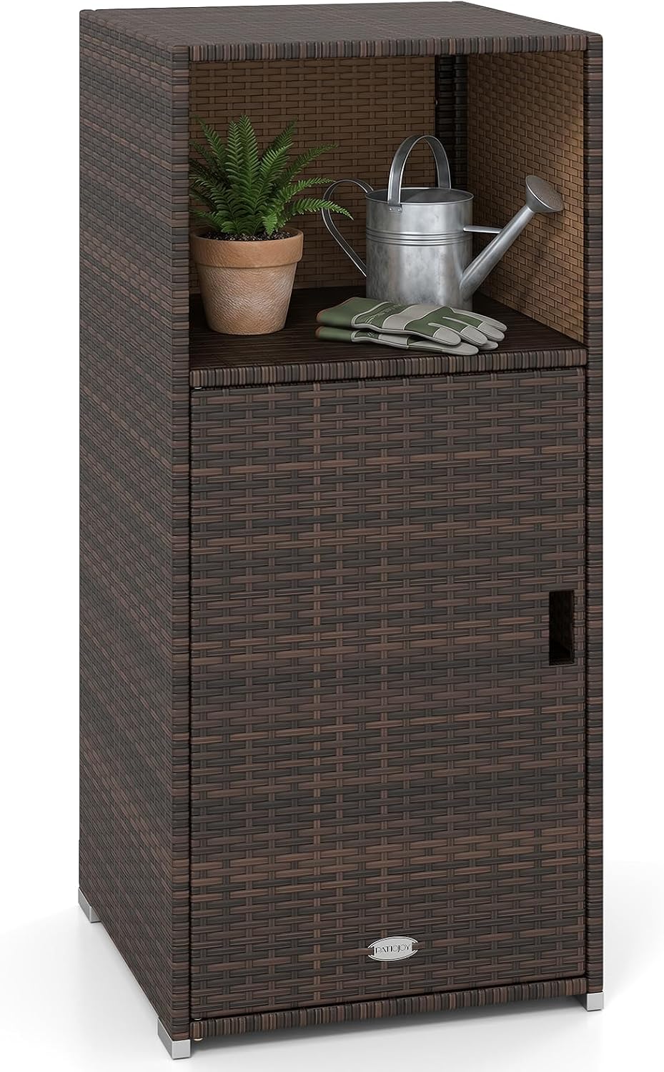Tangkula Rattan Outdoor Storage Cabinet with 3 Storage Shelves