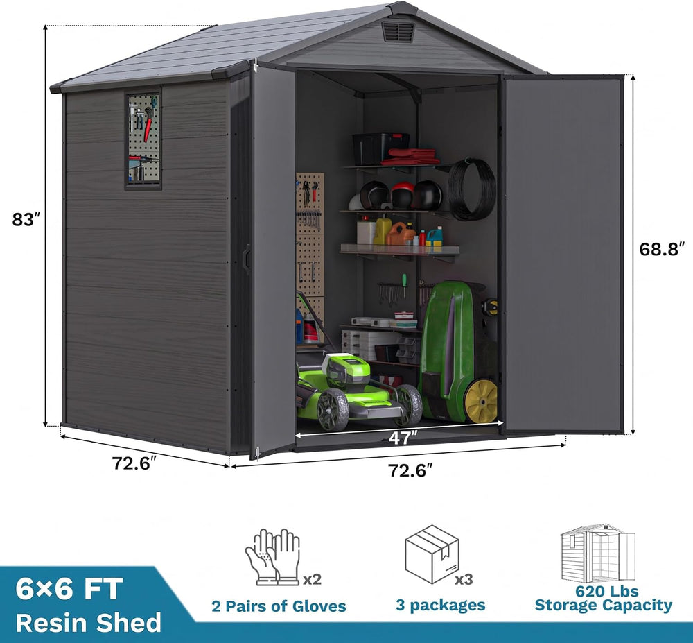 Devoko 6x6 FT Resin Storage Shed with Floor, Outdoor Plastic Sheds