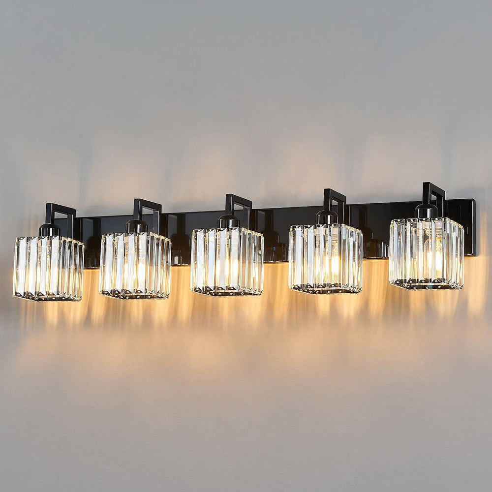 FDPBY Modern Bathroom Vanity Light 5-Lights Plating Black Vanity Light Crystal