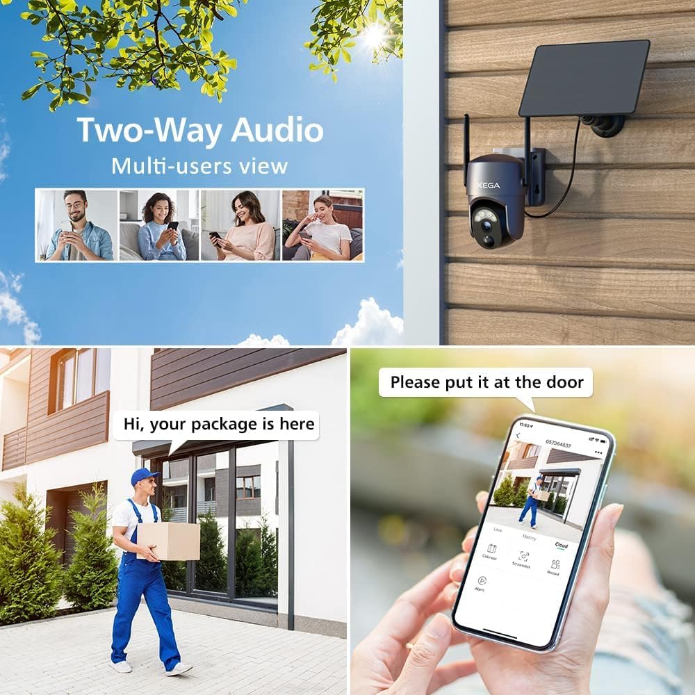 Xega 2 Pack Security Camera Wireless Outdoor 2K 360° PTZ Solar Camera