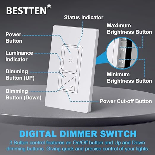 BESTTEN 10 Pack Super Slim Digital Dimmer