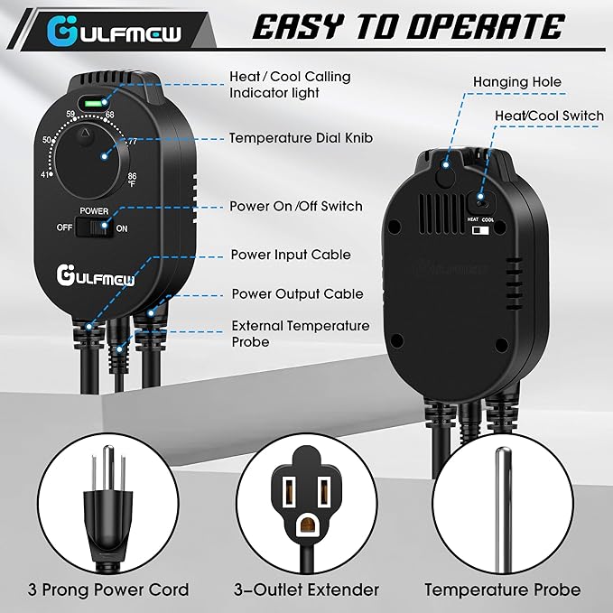 2 Pcs Plug in Thermostat for Heater, Thermostat Plug Outlet