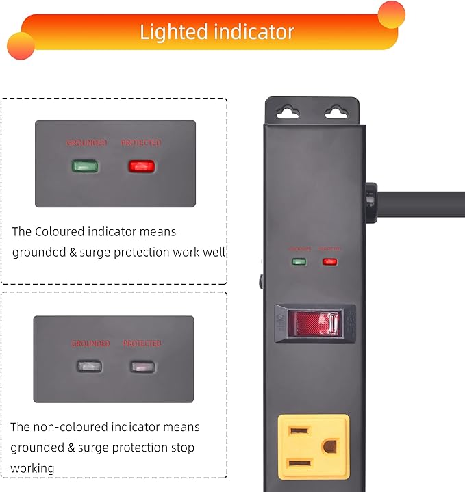 10 Outlet Long Power Strip Surge Protector, Heavy Duty Industrial Metal Power