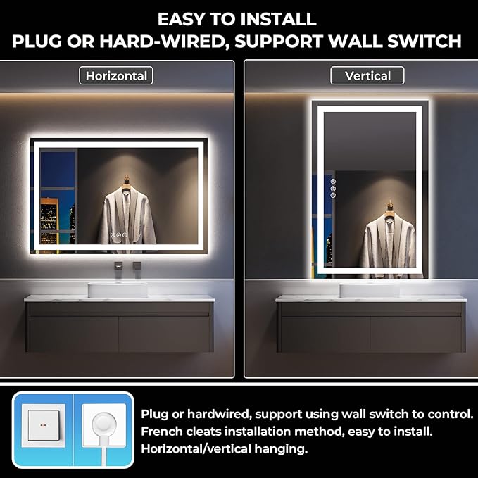 YEELAIT 55x36 Inch LED Bathroom Mirror