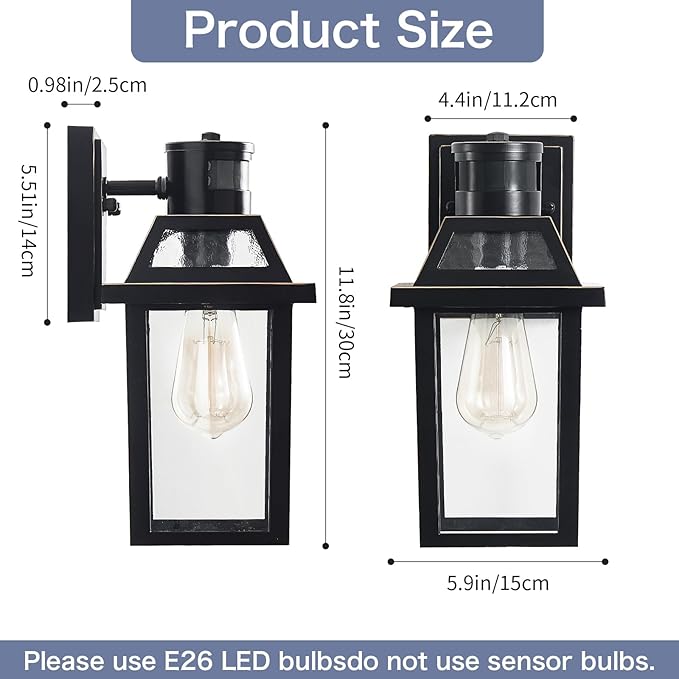 Yisuro Motion Sensor Outdoor Wall Lights, Porch Light Outdoor 3 Lighting Mode...