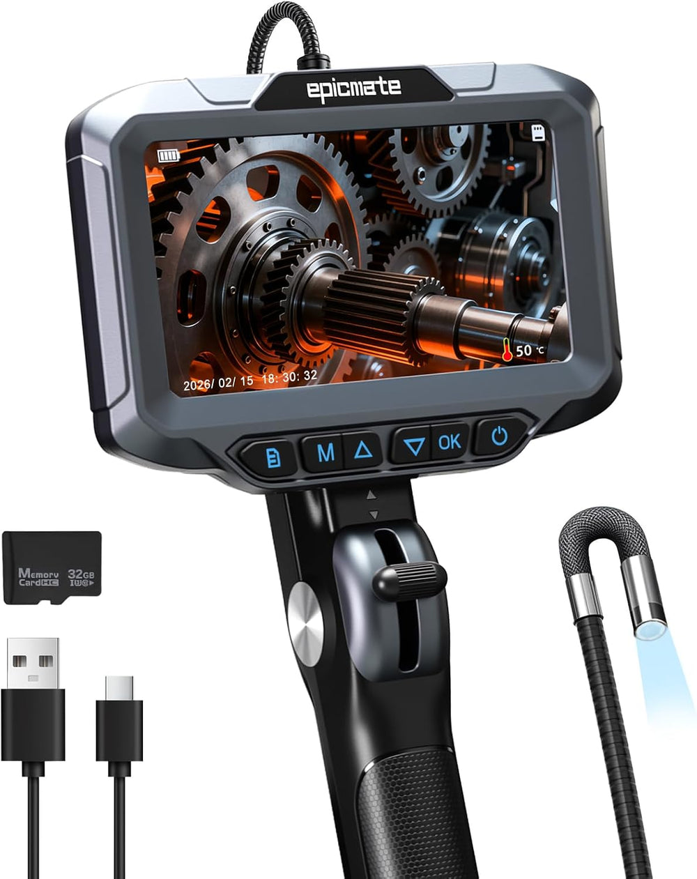 Articulating Borescope Camera with Light for Automotive,HVAC&Mechanics