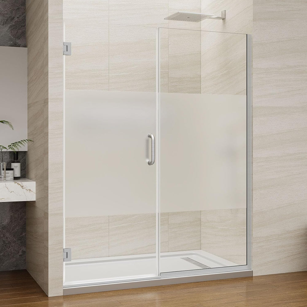Pivot Swing Shower Door, Adjustable Width 58.9-60" W x 74" H Semi-F...