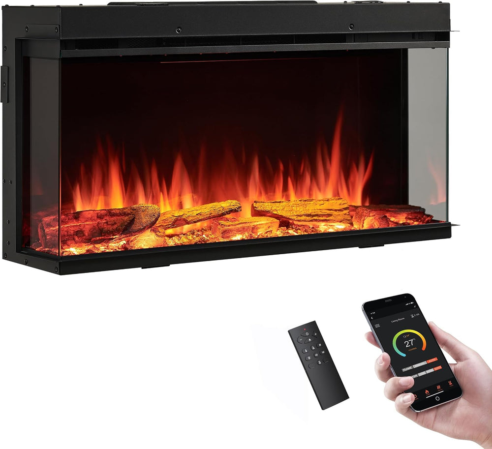 LegendFlame 35" W Smart Build in Electric Fireplace Insert, 1-2-3 Sided ...