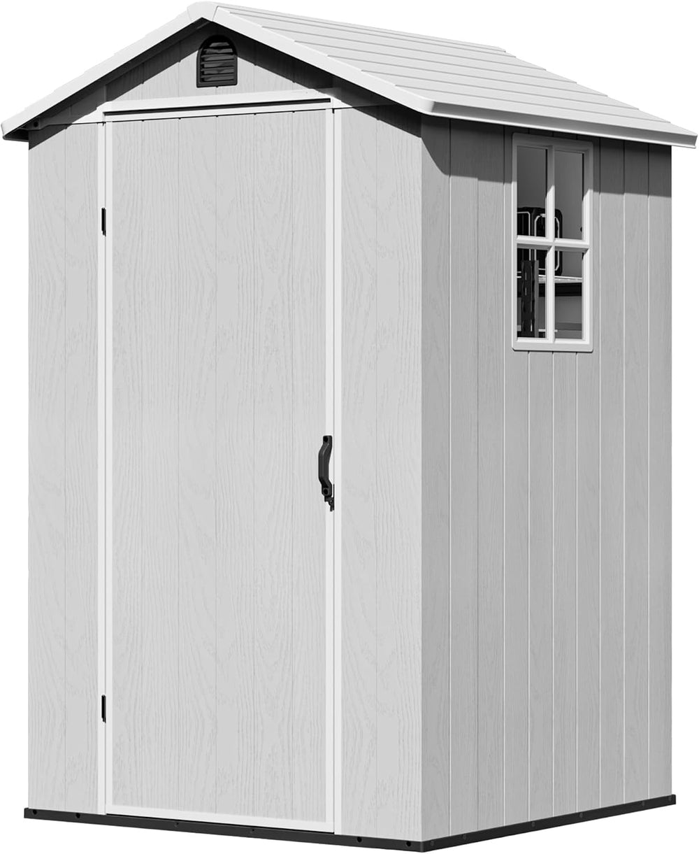 Greesum 4x4FT Plastic Outdoor Storage Shed with Floor, Light Gray