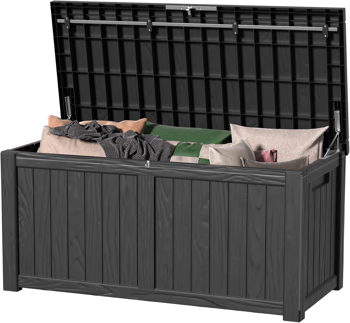 DRATO 150 Gallon Outdoor Storage Box Waterproof, Resin Large Deck Box for Patio Furniture Bench, Pool Garden Tools, Weatherproof Outside Storage Bin for Backyard Porch (Black, 150 Gallon)