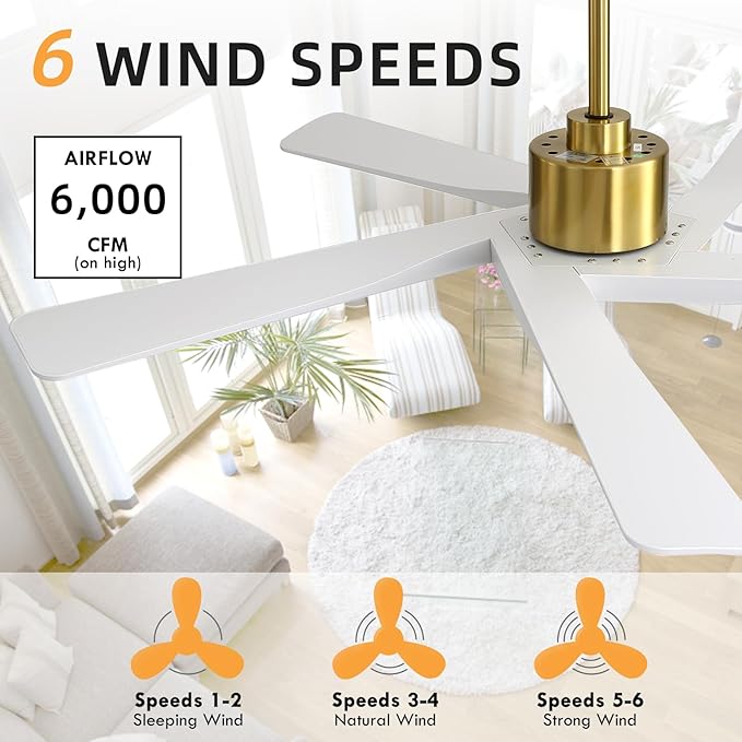 WINGBO 54" ABS DC Ceiling Fan No Light, 5 Blade ABS Plastic Ceiling Fan