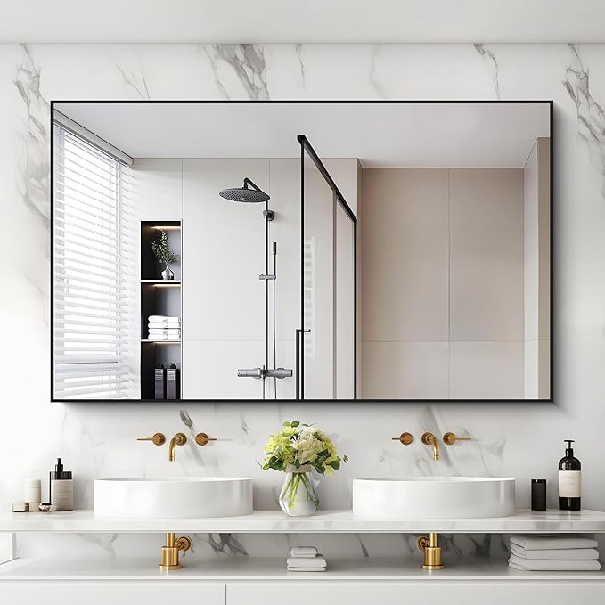 Black Bathroom Mirror for Wall, 30x50 Inch Rectangle Mirrors