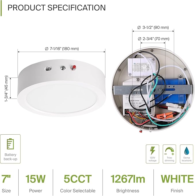 ASD LED 7" Round Flush Mount Ceiling Light Fixture, Low Profile Surface ...