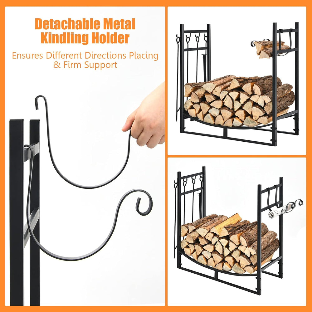 IRONMAX 30 Inch Firewood Rack with Fireplace Tools Set & Kindling Holder