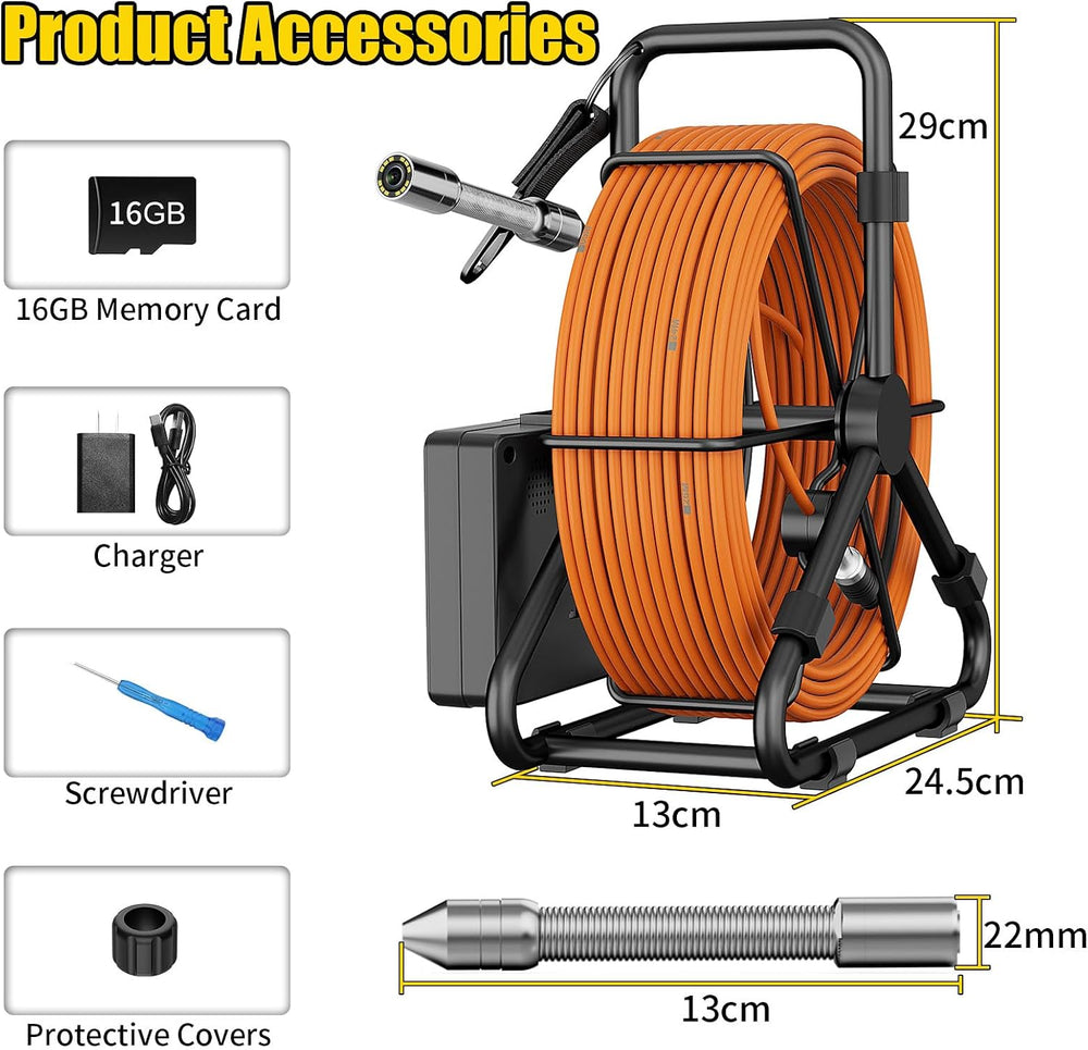Sewer Camera 100FT/30M Borescopes Plumbing Snake Pipe Inspection Camera 22mm ...