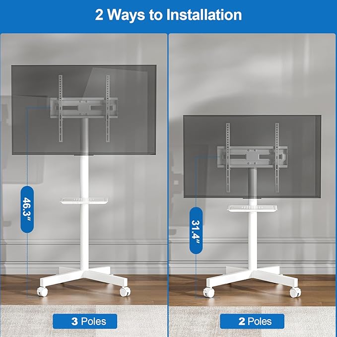 HOLMAXD Mobile TV Stand for 23-65 Inch LCD LED Flat/Curved Panel Screen TVs