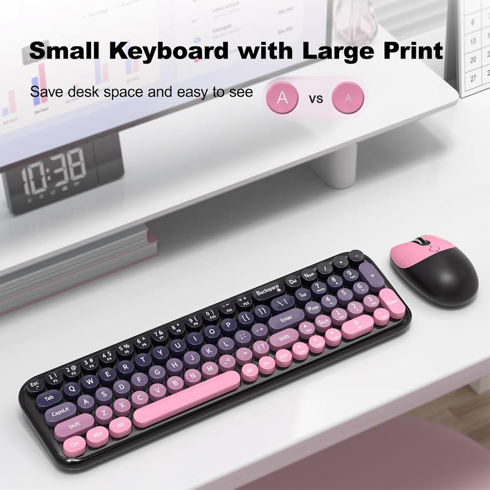 MOFII Wireless Keyboard and Mouse Combo, Compact Typewriter Retro Round Compu...