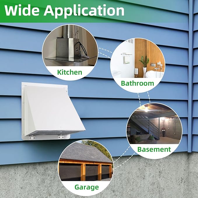 12 Inch Hooded Wall Vent with Screen and Damper, Outdoor Wall Exhaust Cover Cap