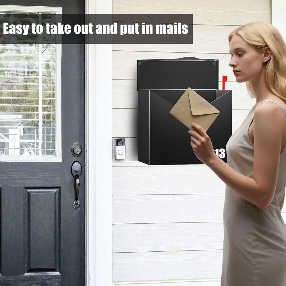 Large Capacity Wall Mount Mailbox with Outgoing Mail Flag, 14.2”x10.4”x4.3” S...