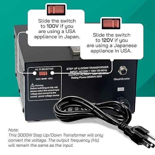 LiteFuze 3000 Watt Japan Voltage Converter Transformer Step Up/Down - 100v to