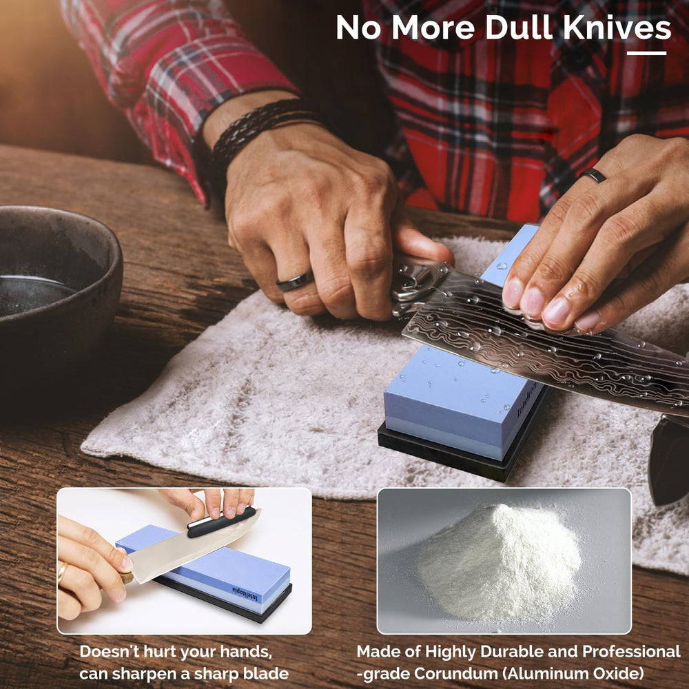 Intelitopia Complete Knife Sharpening Stone Set – Dual Grit Whetstone 400/100...