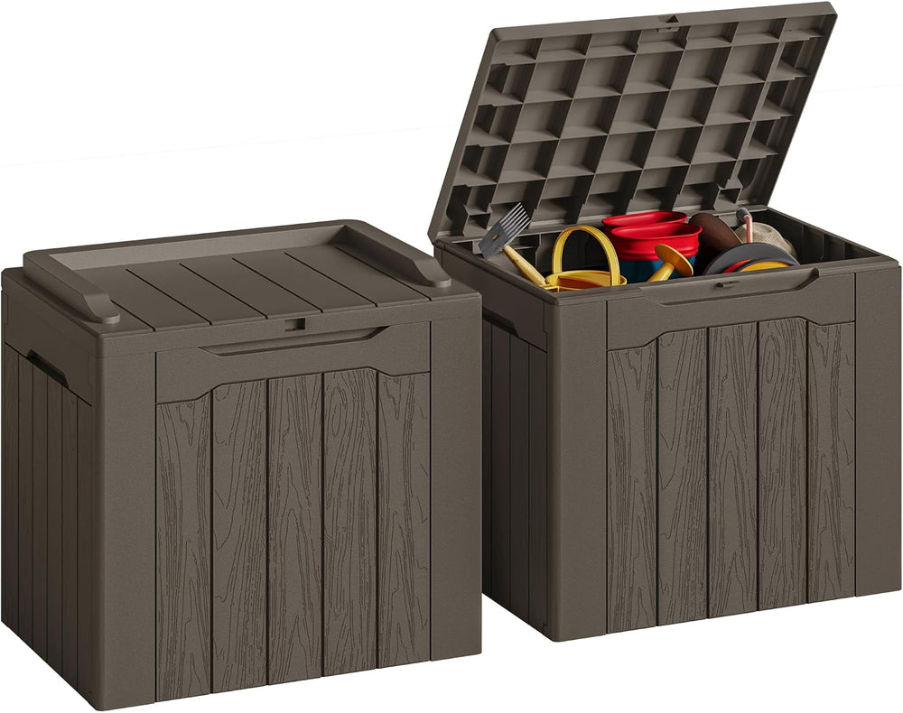 JUMMICO 31 Gallon Resin Deck Box Waterproof Outdoor Storage Boxes 2 Pack