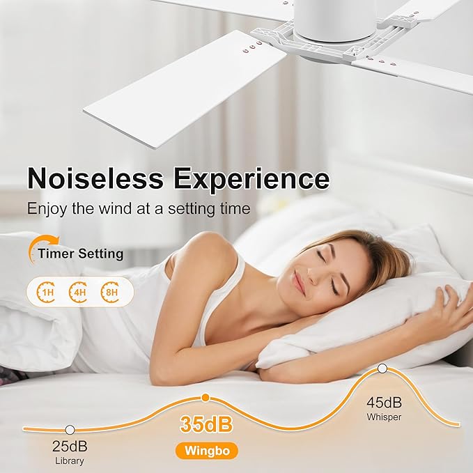 WINGBO 48 Inch Flush Mount Ceiling Fan without Light