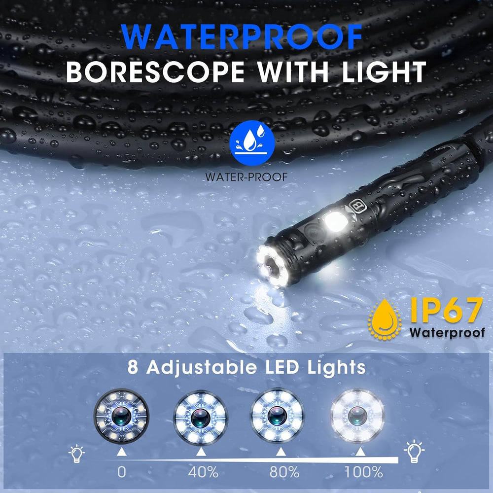 Triple Lens Borescope with 5" IPS Screen, 1920P HD Inspection Camera
