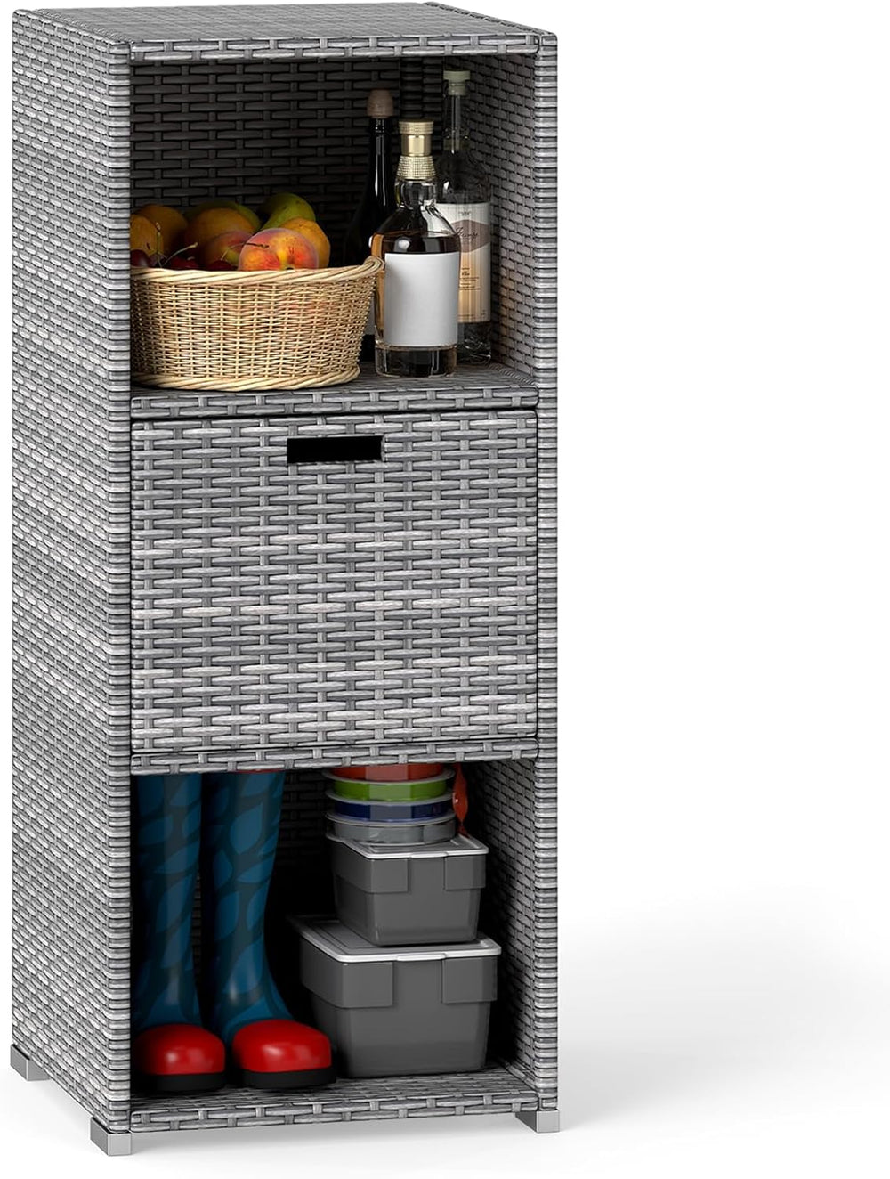 HAPPYGRILL Outdoor Storage Cabinet PE Rattan Wicker Storage Shed Organizer wi...