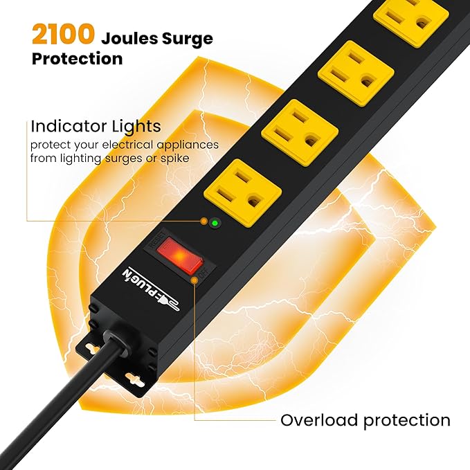 12 Outlet Long Power Strip, 2100 Joules Surge Protector, 6FT Power Cord (2 Pack)