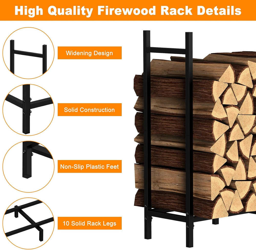 5.3ft Black Firewood Rack Outdoor, Heavy Duty Adjustable
