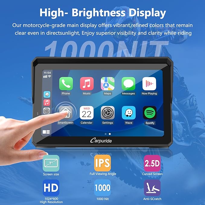 CARPURIDE W702BS PRO for BMW Motorcycle CarPlay & Android Auto Dual Bluet...
