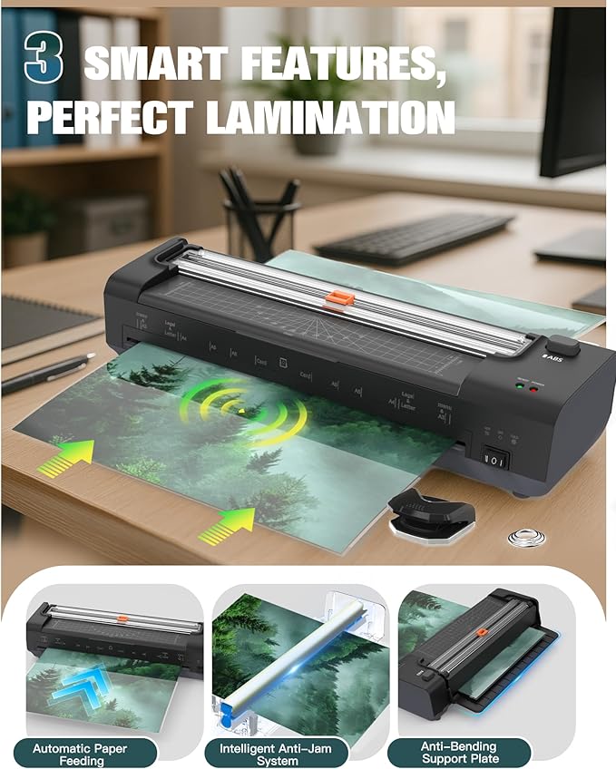 13 Inch Laminator Machine with Auto Paper Feed, Never Jam A3 Thermal & Cold
